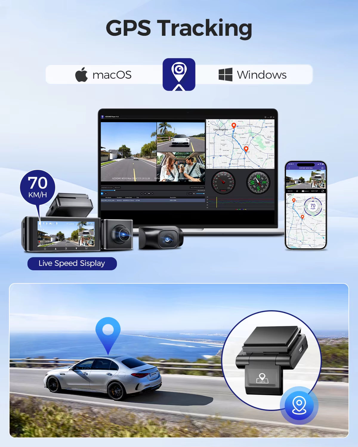 M550 Max 4K Dash Cam with Built-In GPS and Wi-Fi, 3.18” Screen, Night Vision, 24-Hour Parking Monitoring, Rear Camera Support